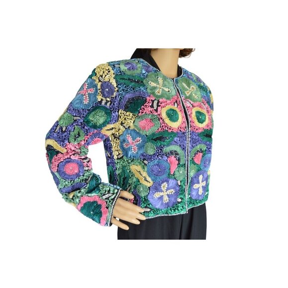 NWT Avant Garde Pastel Silk Ribbon Boxy Bolero Jacket Vintage 1990s Women Small - Picture 2 of 9